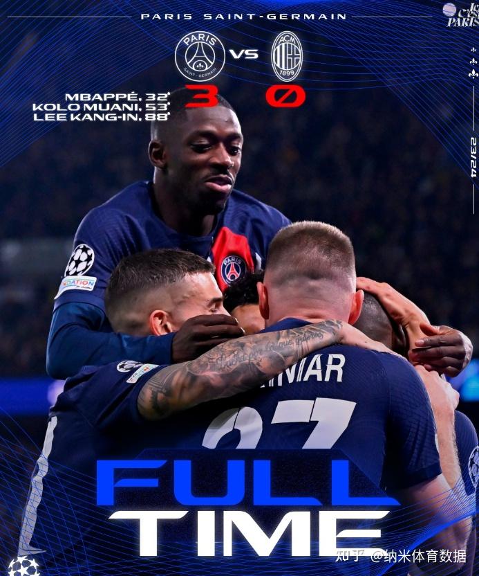 巴黎圣日耳曼淘汰AC米兰，跻身四强